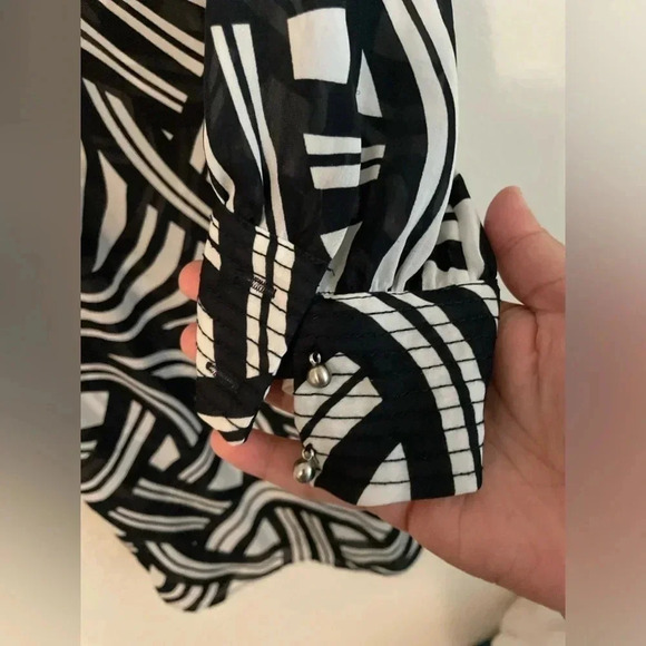 Banana Republic Womens black and cream geometric belted dress size 4 - Picture 4 of 5